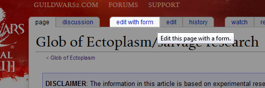 A page which can be edited via a form, with an "edit with form" button highlighted.