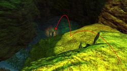 After reaching the end of the large plateau, you will see two more platforms below you.