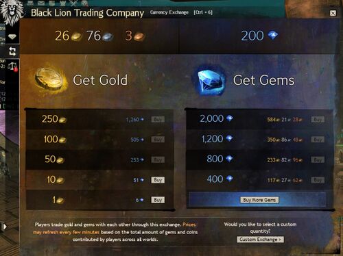 guild wars 2 gems gold exchange rate