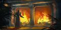 Caudecus in front of his fireplace in the Confessor's End loading screen.